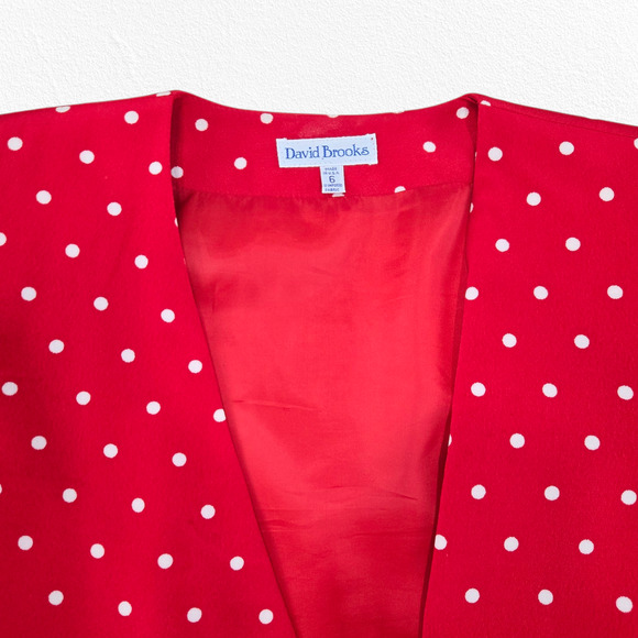 1980s Vintage David Brooks Red White Polka Dot Retro Career Skirt Suit Size 2 - Picture 5 of 16